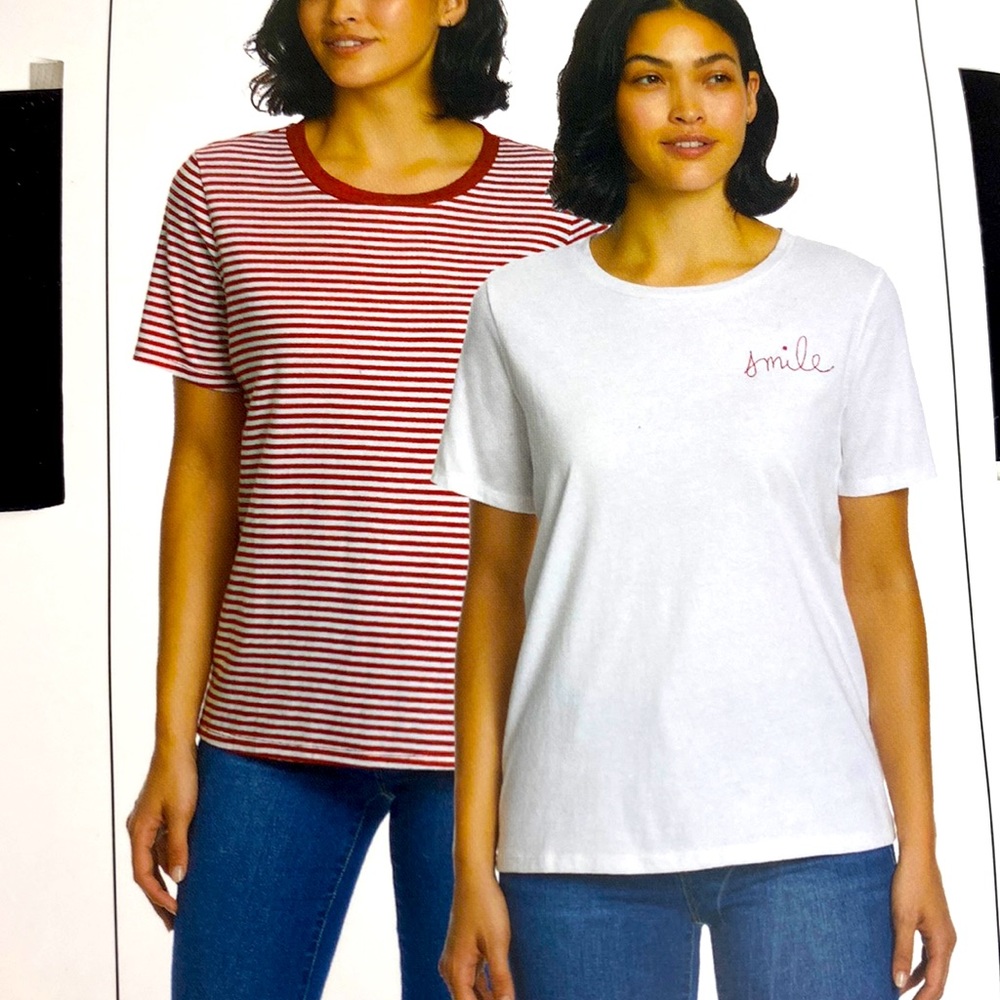Ella Moss 2 pack tees NEW! Size XXL, red stripe and white “smile” embroidered